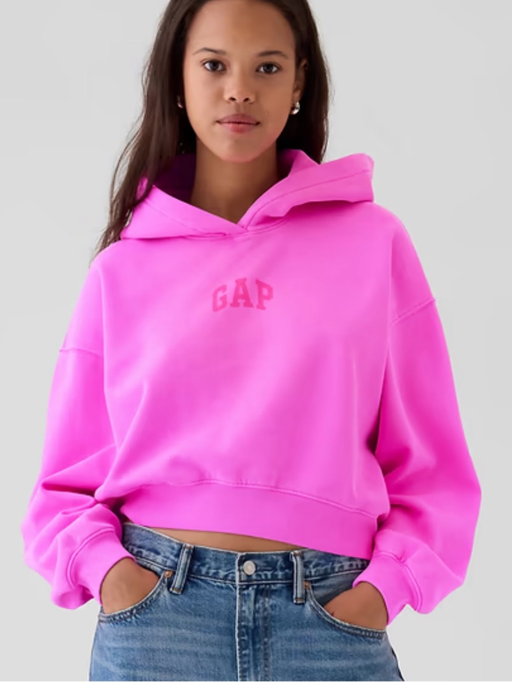 GAP Women's Bright Neon Pink Crewneck Hoodie